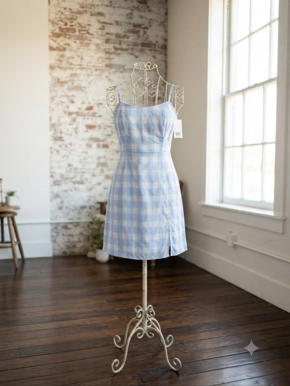 bp Light Blue Plaid Mini Dress